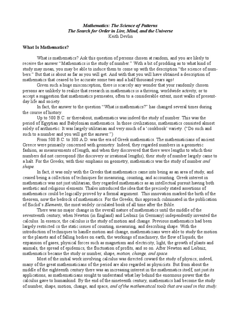 Devlin Mathematics Education For A New Era