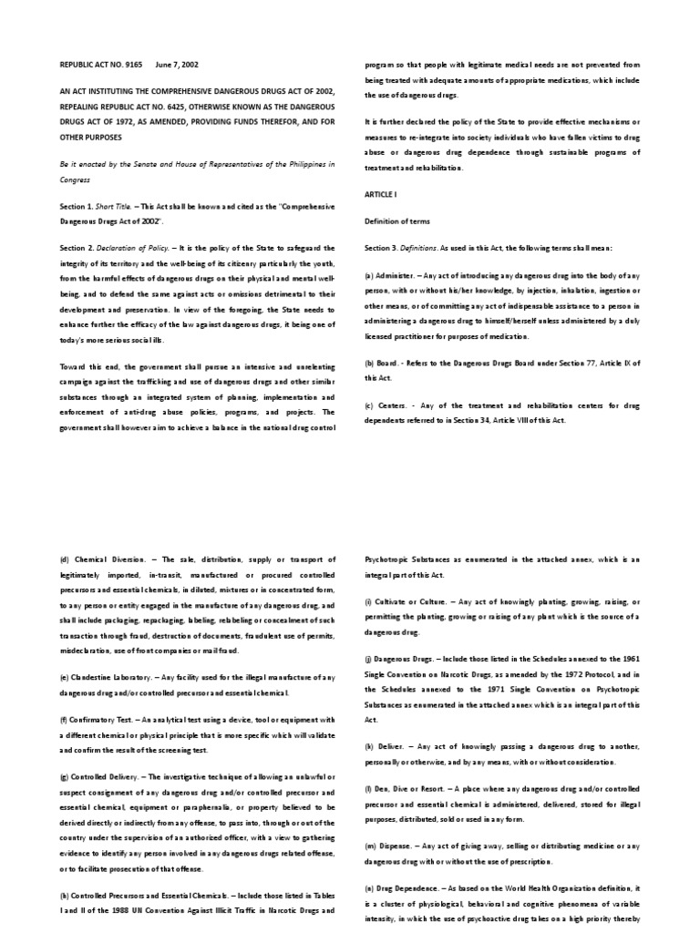 Special Penal Law RA 9156 (Dangerous Drug Act) PDF Narcotic Asset
