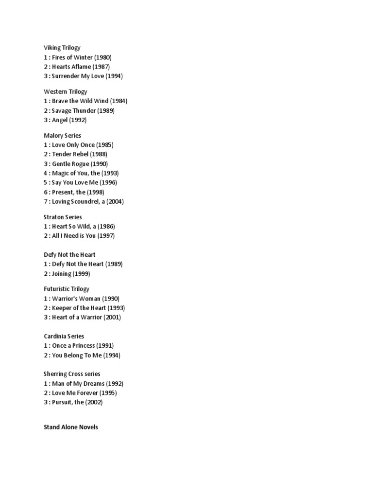 Johanna Lindsey Book List | PDF