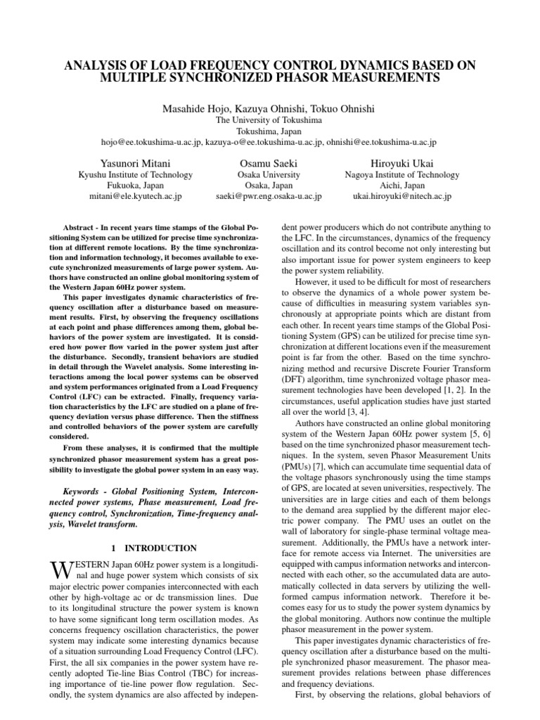 Load Frequency Control Dynamics Analysis | PDF | Electric Power System ...