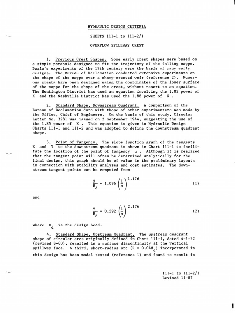 Hydraulic Design Criteria for Spillways | PDF | Spillway | Dam