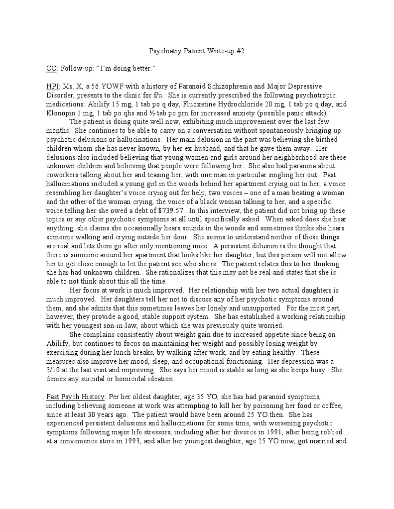 Patient Write-Up Example 2 | Paranoia | Psychosis