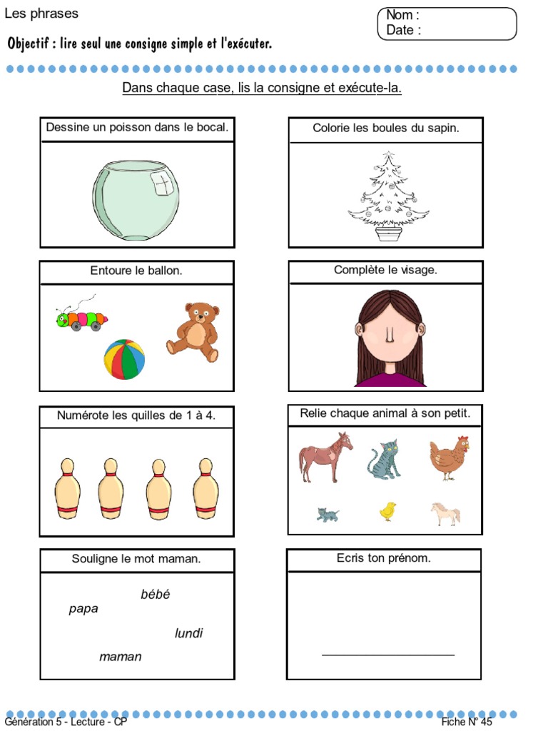 Fiche de Lecture CP : Consignes à Exécuter | PDF
