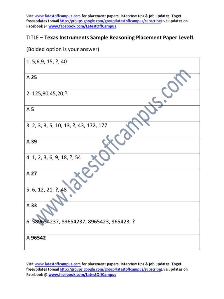 Texas Instruments Aptitude Questions | PDF | Nature | Business