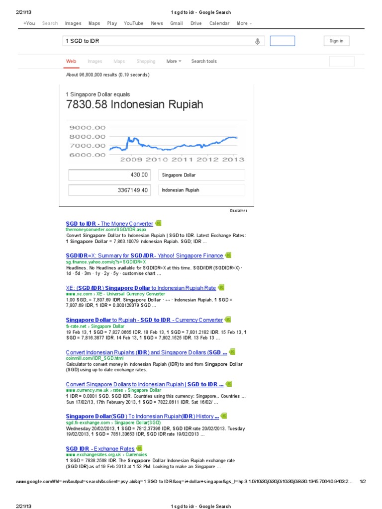 1 SGD to IDR Currency Conversion Rate | PDF | Indonesian Rupiah | Economy  Of Asia