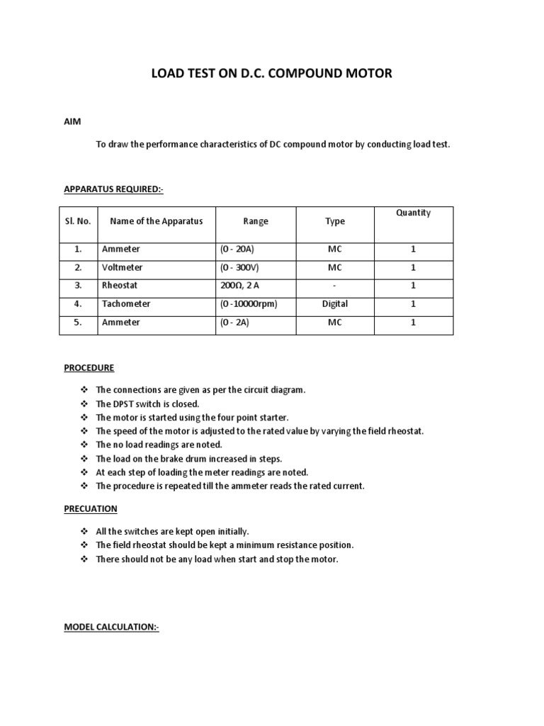 Load Test Results of DC Compound Motor | PDF | Technology & Engineering