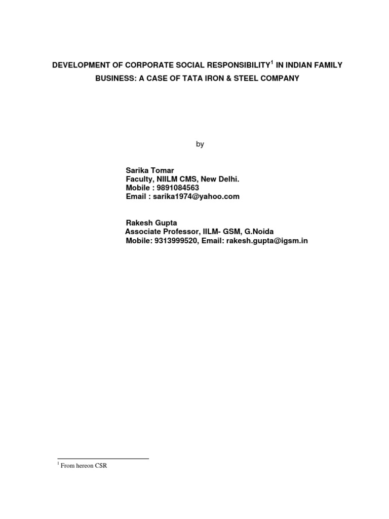CSR Development in Tata Steel India | PDF | Corporate Social ...