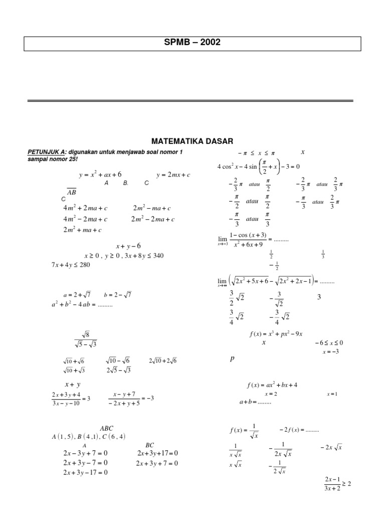 Ujian SPMB 2002: Soal Matematika dan Bahasa | PDF