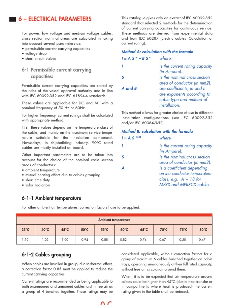 6 - Electrical Parameters: 6-1 Permissible Current Carrying Capacities ...