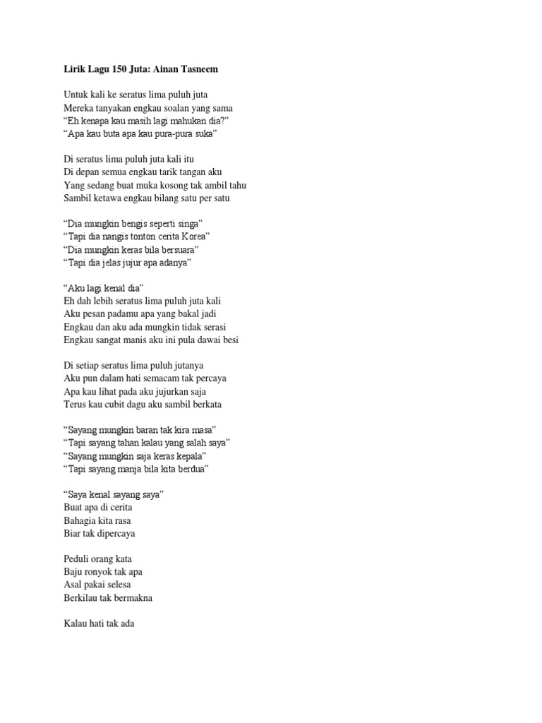 Lirik Lagu 150 Juta Pdf