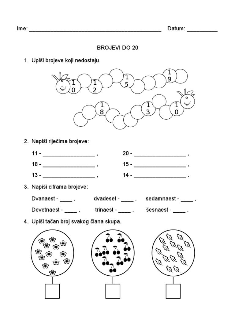 Radni Listovi Za Vjezbu Matematika Sab Oduz Brojeva Geometrija Desetice ...