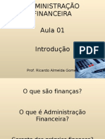 ADMINISTRAÇÃO FINANCEIRA Aula 01