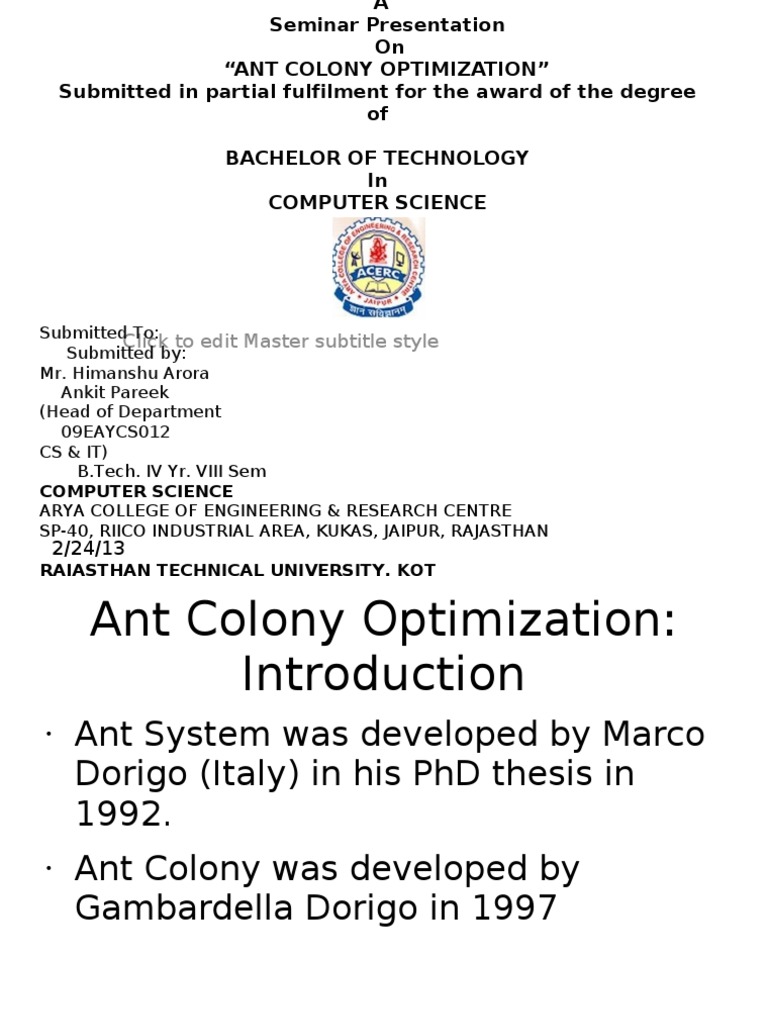Ant Colony Optimization Ppt