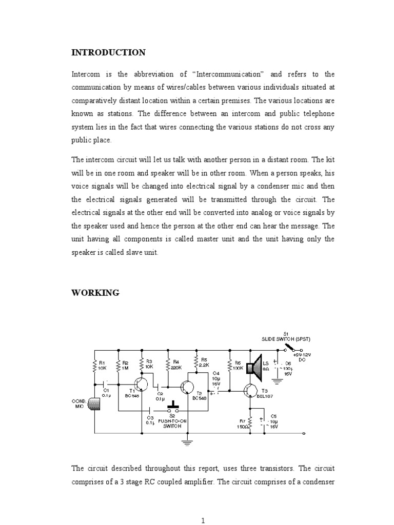 Intercom System Overview and Components | PDF | Capacitor | Microphone