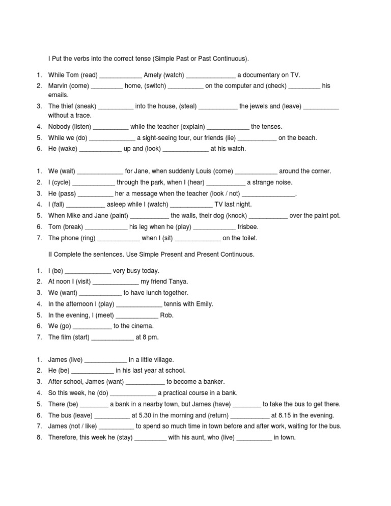Present Simple Present Continuous Past Simple Past Continuous Exercises Simple Present,Present Continuous, Simple Past,Past Continuous