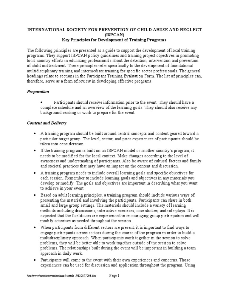 Training Program Principles for Child Abuse Prevention | PDF ...