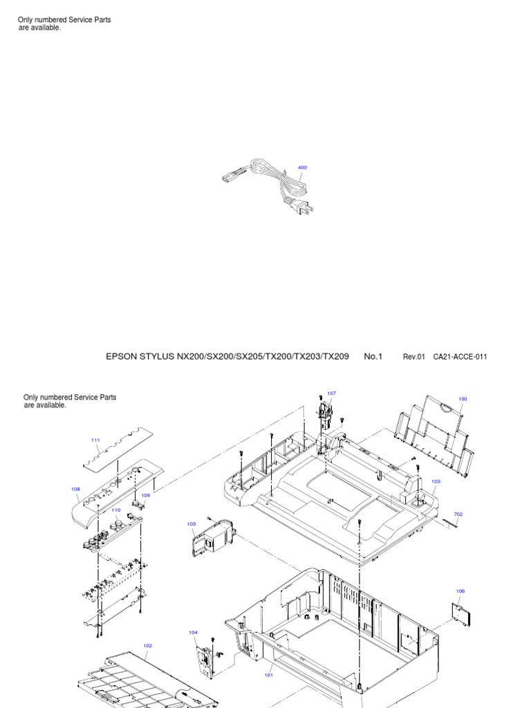 Stylus SX200 SX205 TX200 TX203 TX209 NX200 Parts List and Diagram PDF