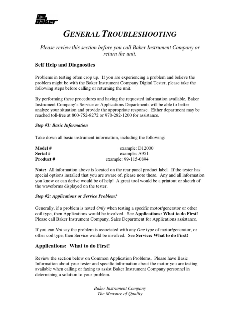 Troubleshooting Guide for Baker Instrument Company Digital Testers ...