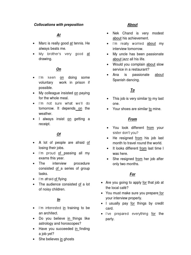 Collocations with Prepositions Guide | PDF