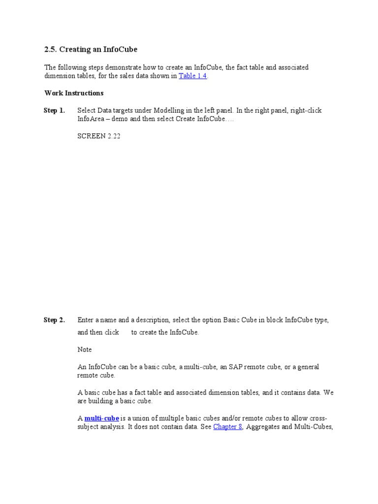 Infocube Creation Screens | PDF | Table (Database) | Computer Data