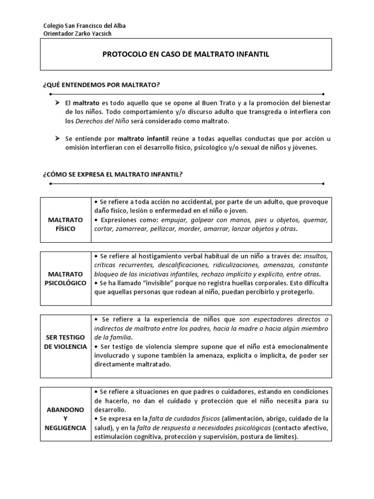 Protocolo de Prevención y Detección de Maltrato Infantil | PDF | Abuso ...
