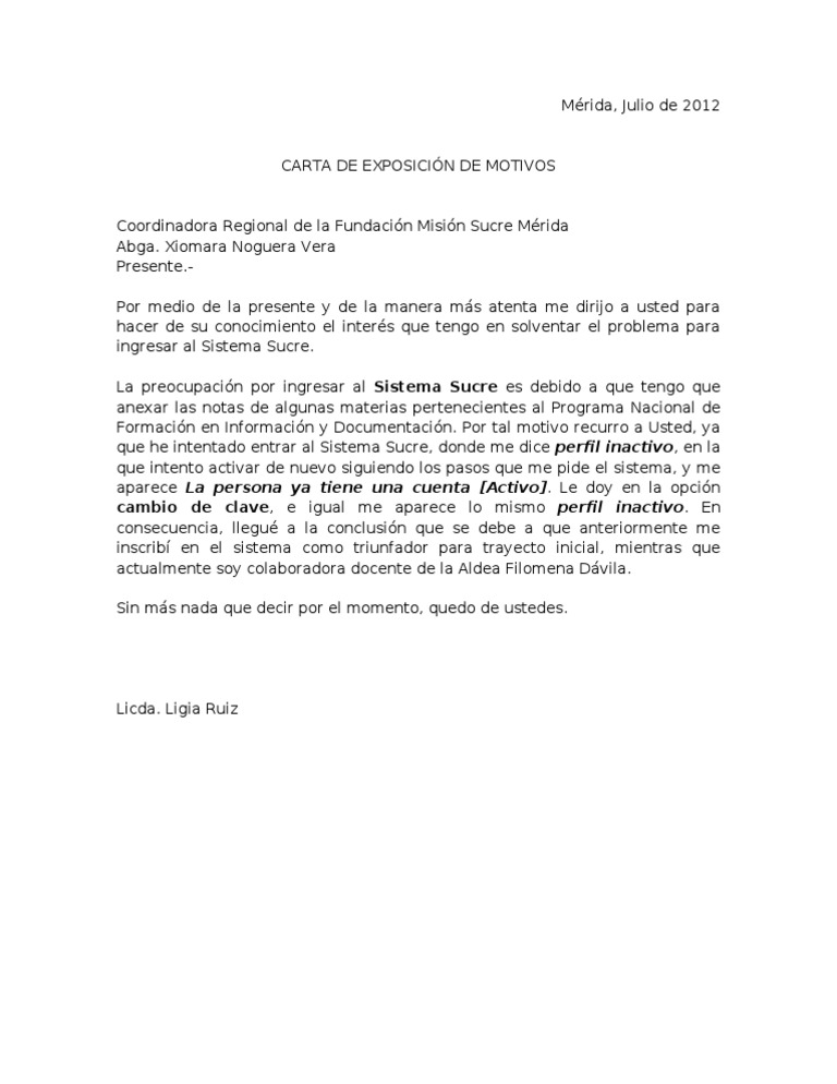 Carta de Exposición de Motivos