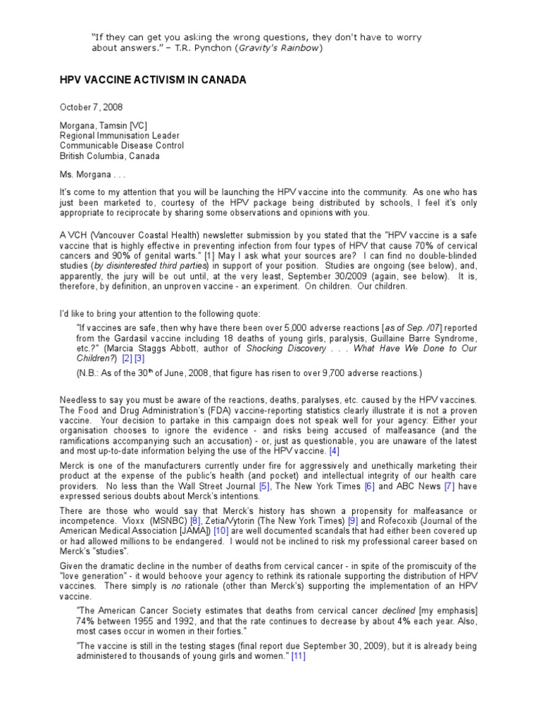 HPV Vaccine Letter [for Distribution] | Cervical Cancer | Medicine