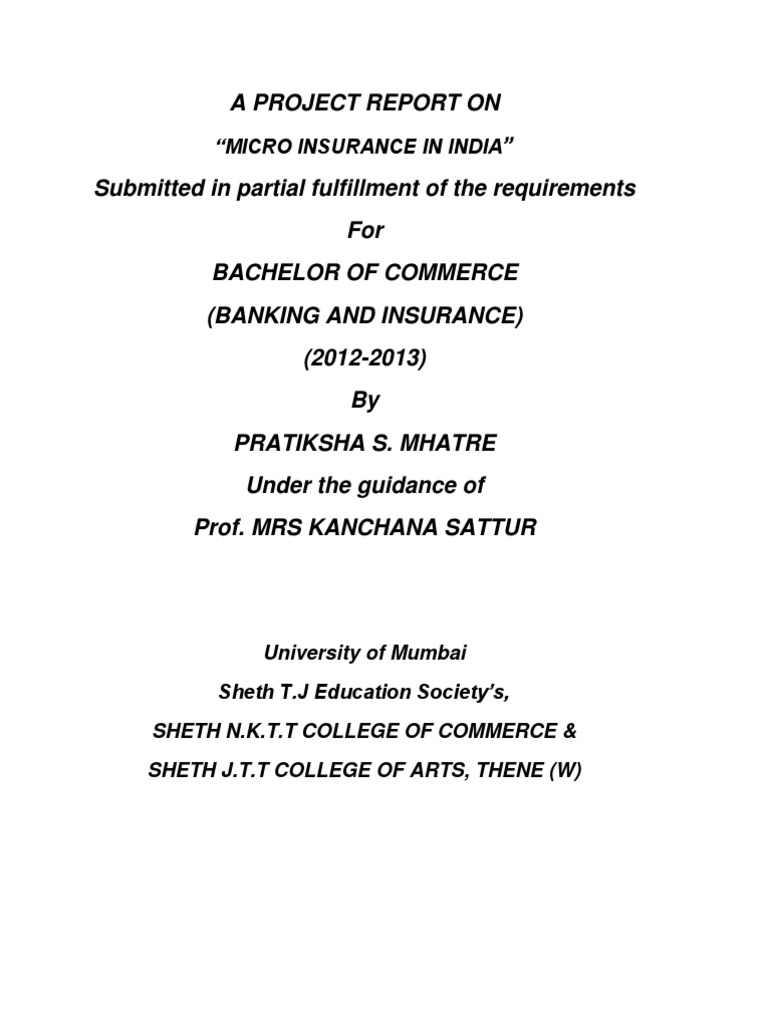 Micro Insurance in India Project PDF