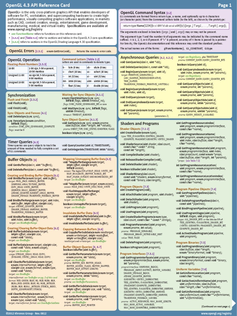 OpenGL Quick Reference | PDF | Shader | Integer (Computer Science)