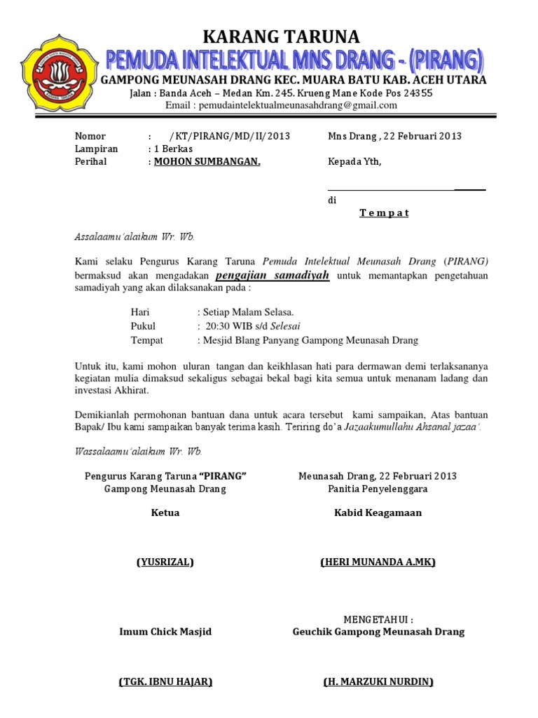 Surat Permohonan Sumbangan Karang Taruna