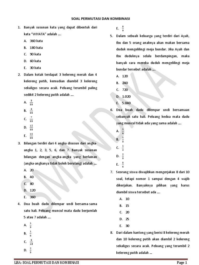 Soal Permutasi Dan Kombinasi1 1