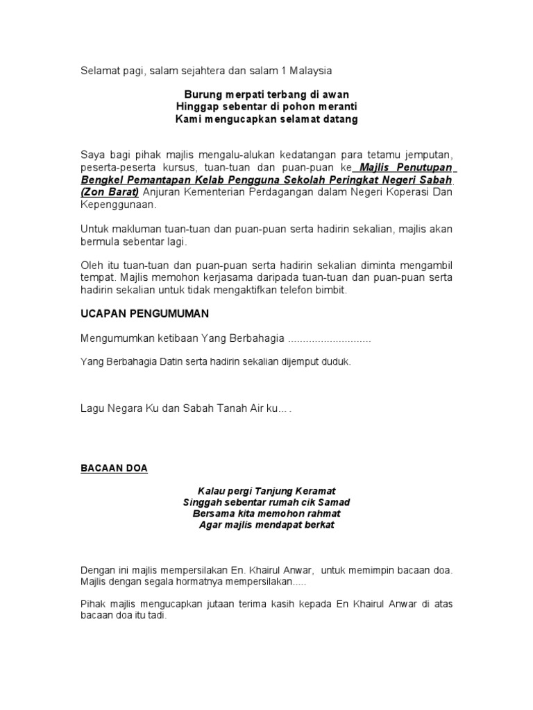 Contoh Surat Mohon Pengacara Majlis