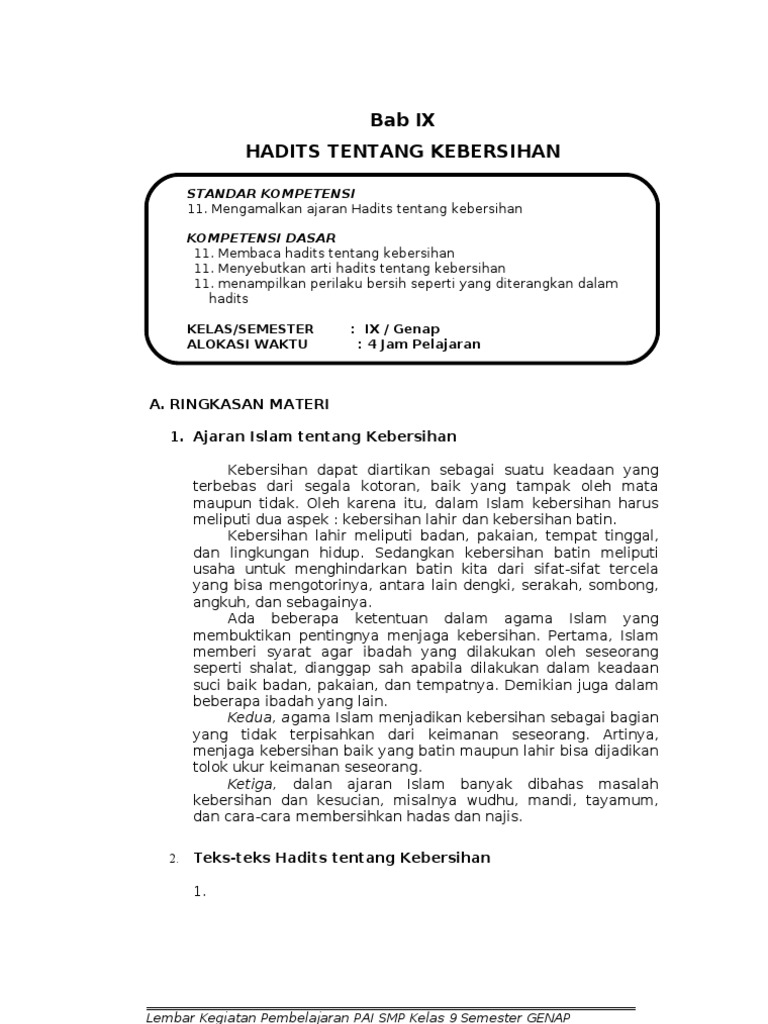 9 Hadits Tentang Kebersihan