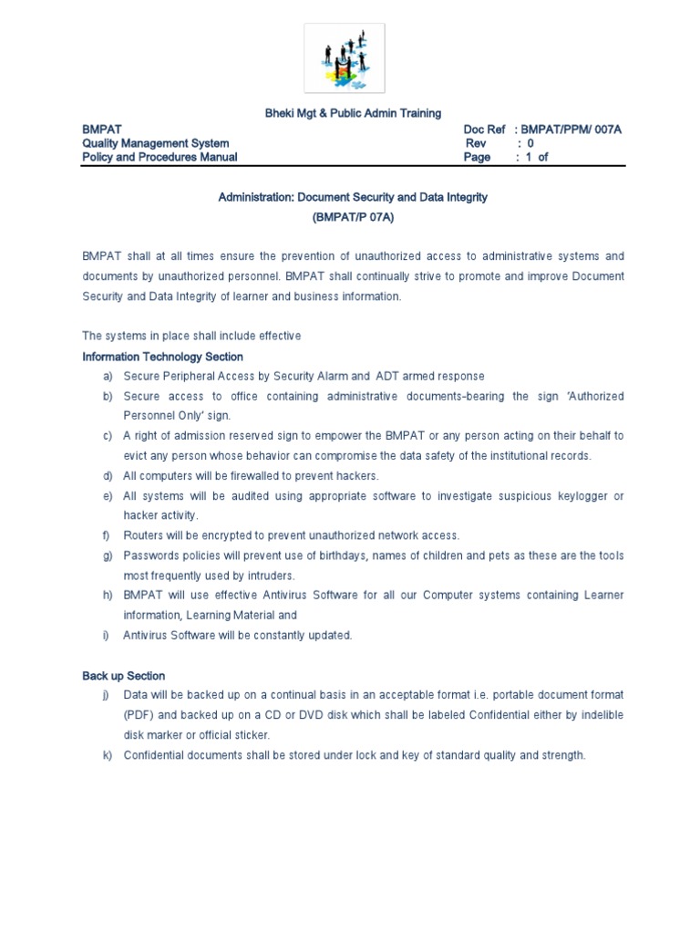 Document Security and Data Integrity Policy | PDF | Computer Security ...