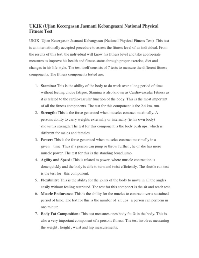 UKJK National Fitness Assessment Overview | PDF