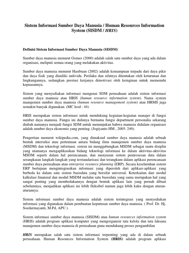 Makalah Sistem Informasi Sumber Daya Manusia