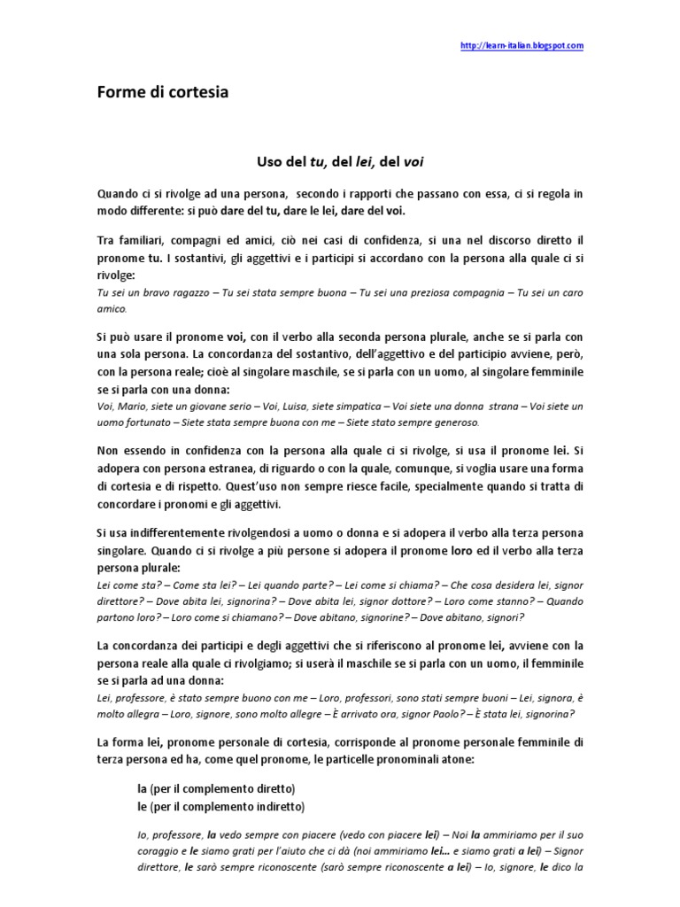 Grammatica Italiana Forme di cortesia
