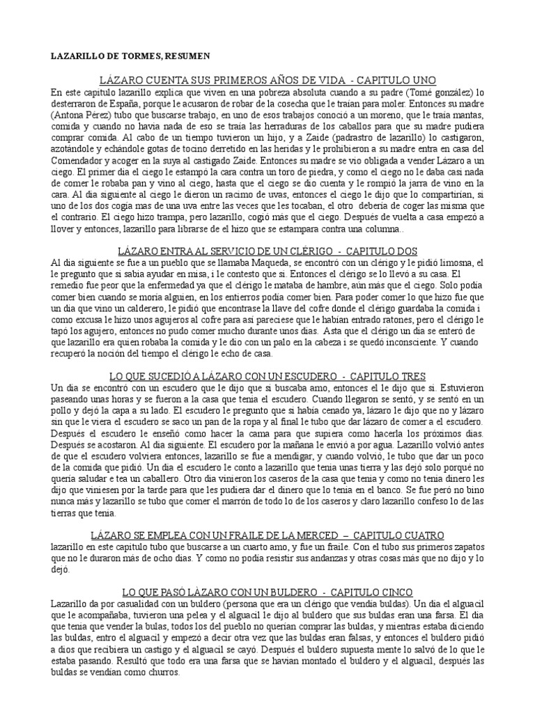 Resumen Tratado 2 Lazarillo De Tormes