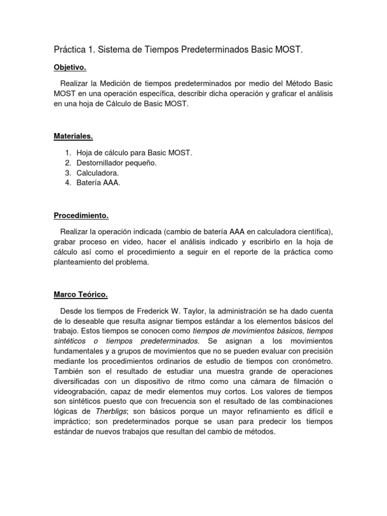 Análisis de Tiempos con Basic MOST | PDF | Herramientas | Equipo