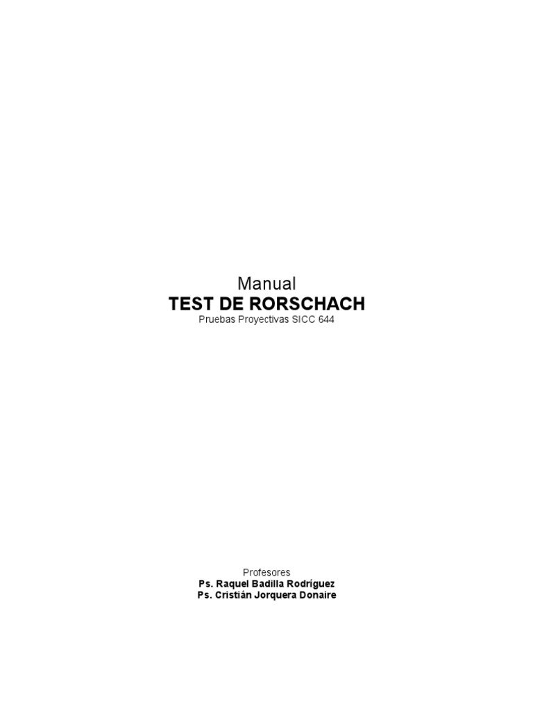 Manual Test De Rorschach Pdf Neurosis Percepción