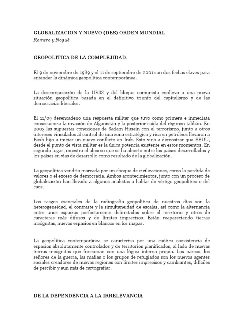 Geopolítica y Globalización Contemporánea | PDF | Globalización ...