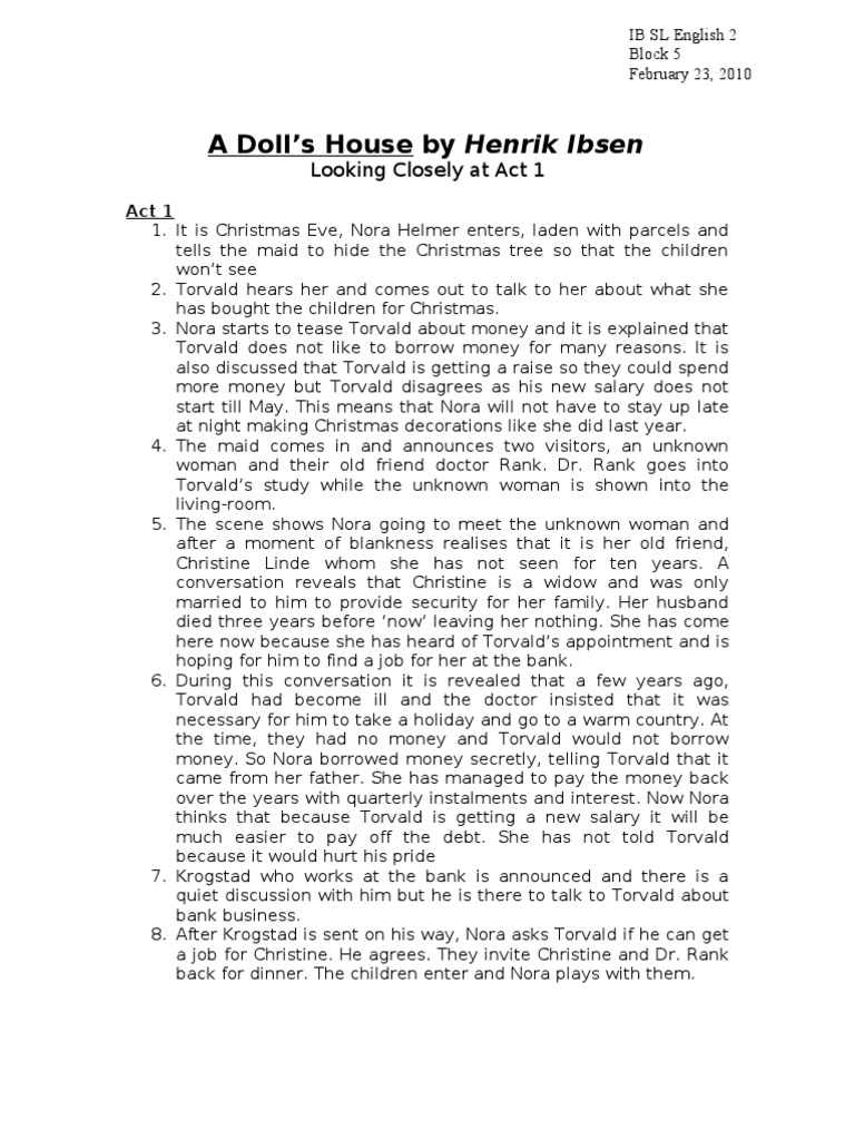 Act 1 Summary of A Doll's House | PDF | A Doll's House