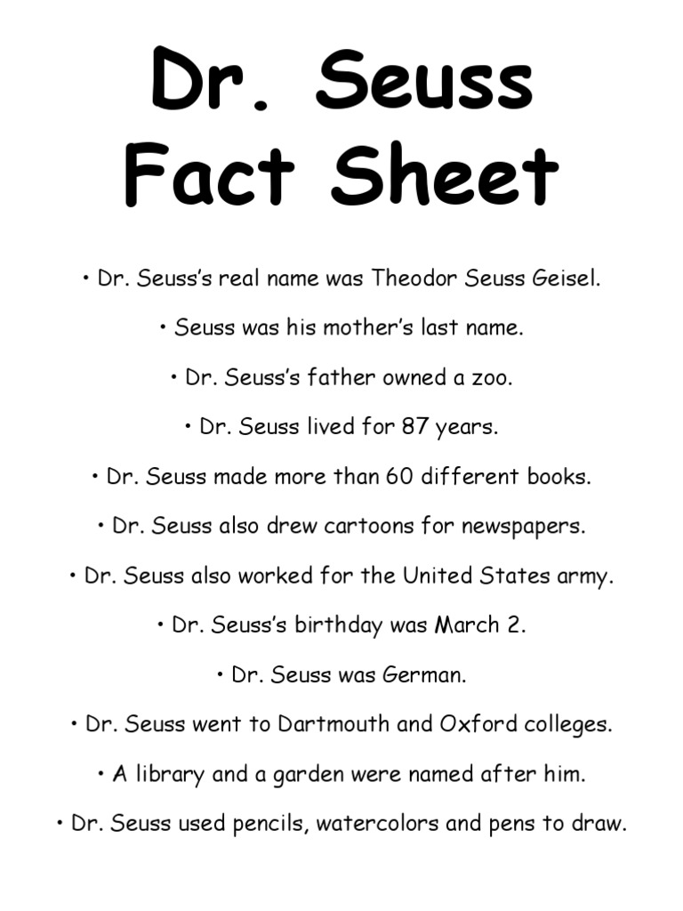 Dr Seuss Facts Dr Seuss Children S Poetry