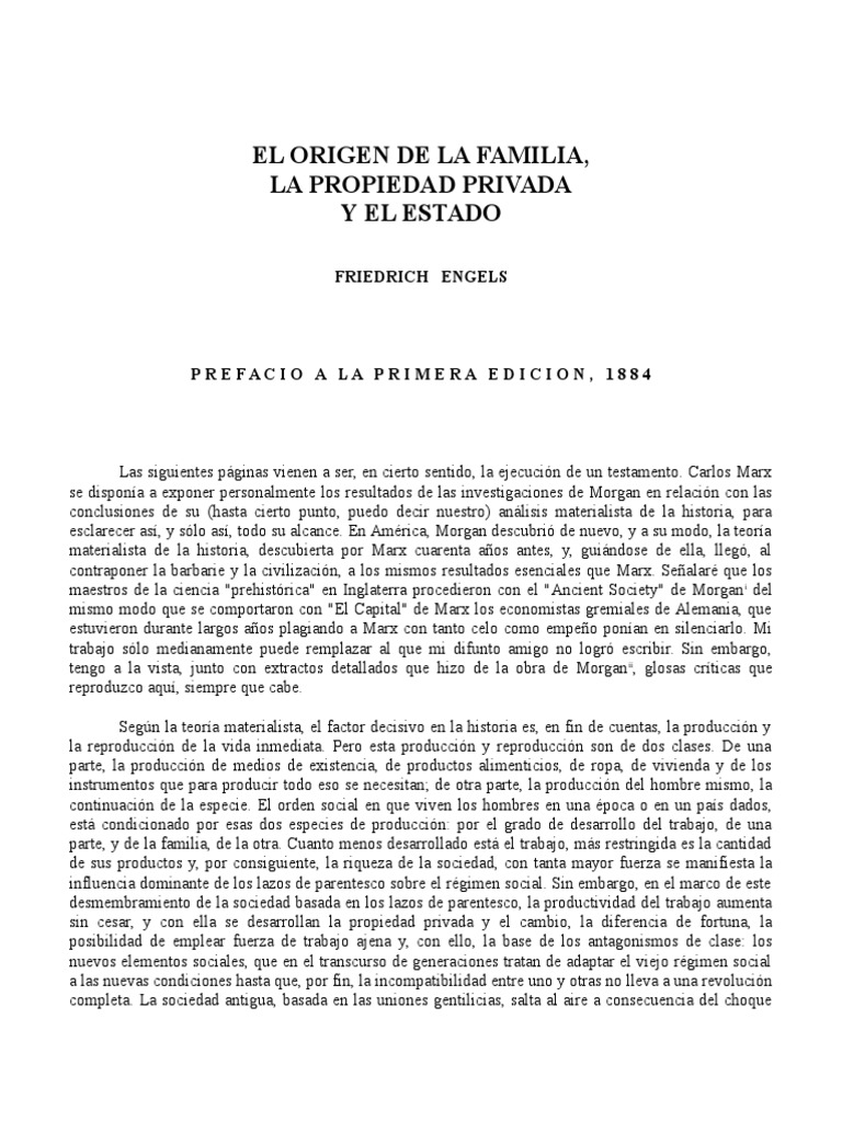 Engels Origen de La Familia Familia Karl Marx