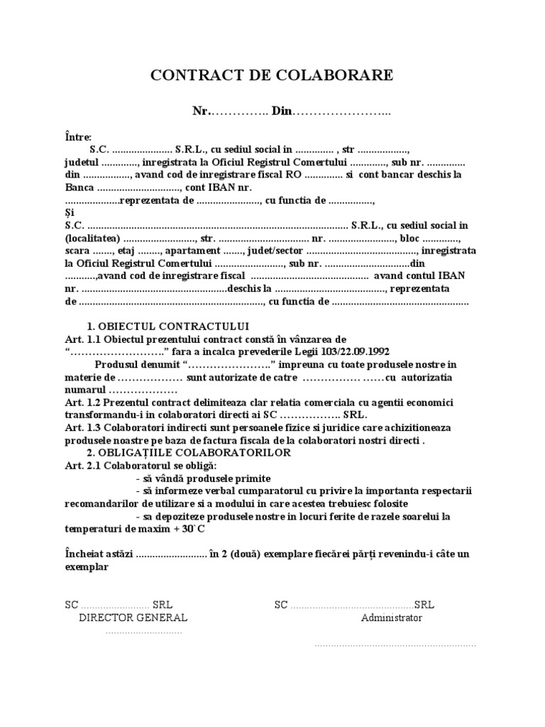 Contract de Colaborare Model