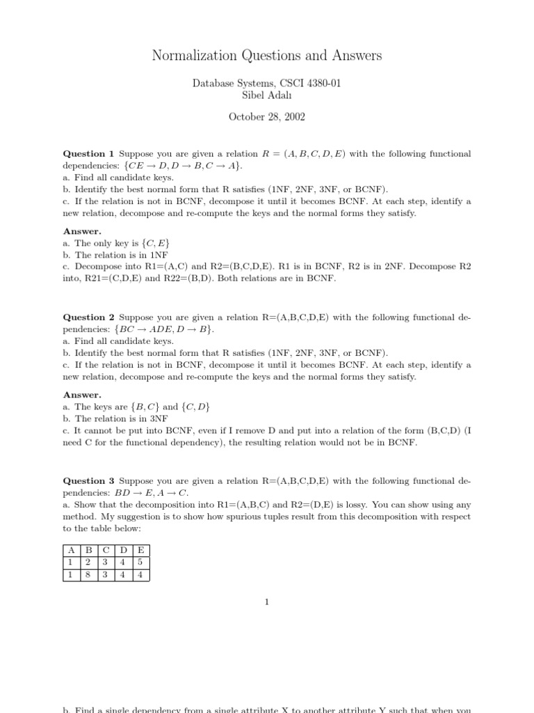 Normalization Questions And Answers