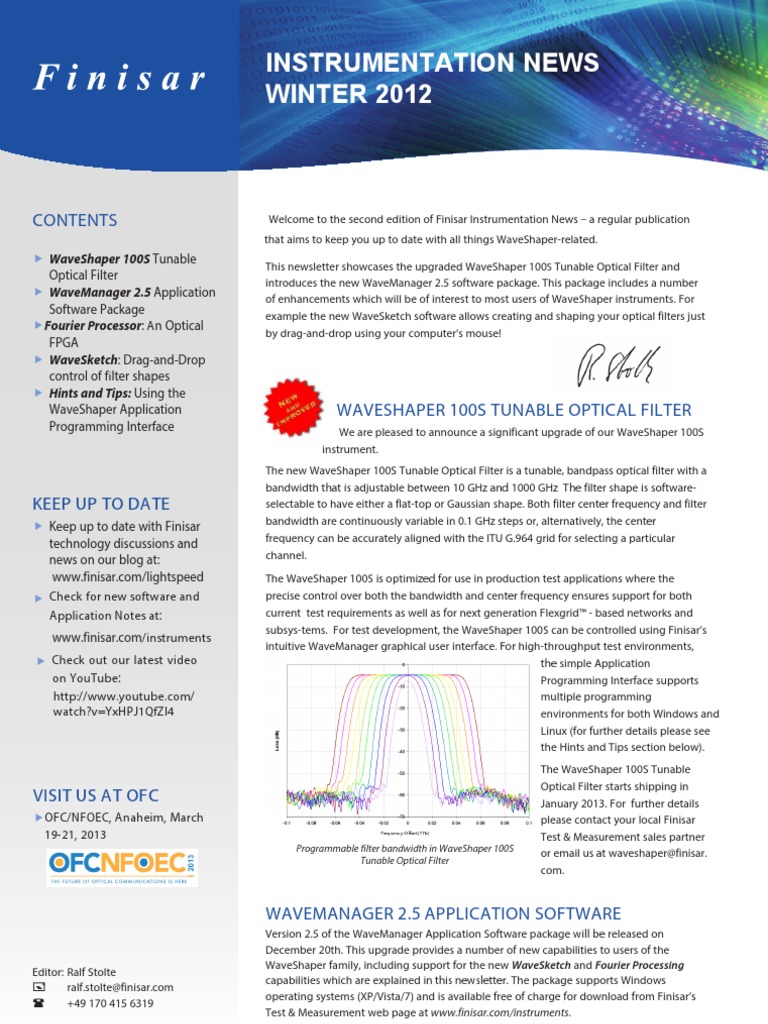 Finisar Instrumentation News, Winter 2012 | PDF | Application Software ...