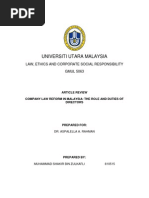 Company Law Reform in Malaysia Article Review Shakir