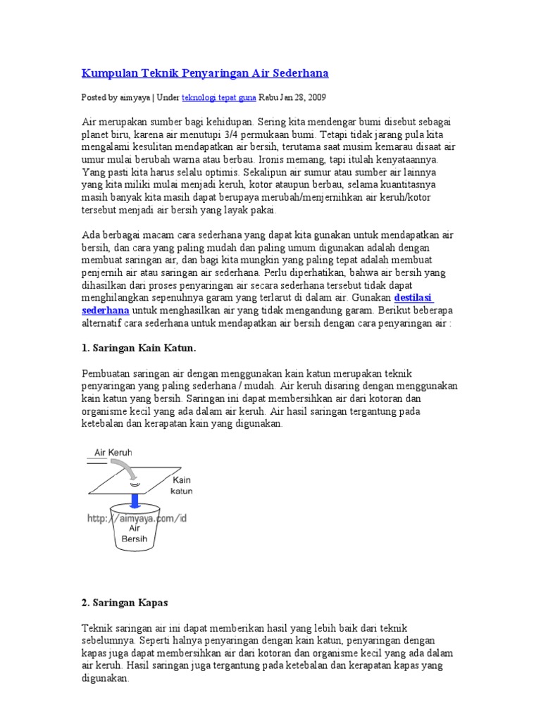 Kumpulan Teknik Penyaringan Air Sederhana