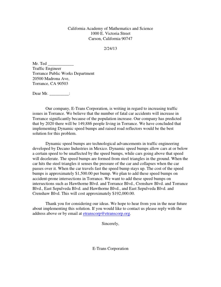 Cover Letter to City Council